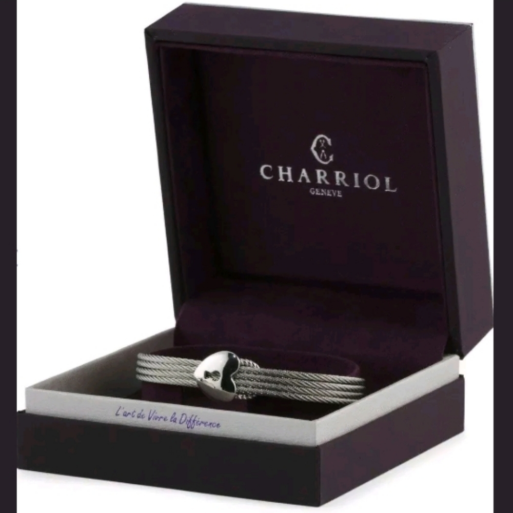 Charriol Cable Wire Padlock Heart icon Bangle Cuff